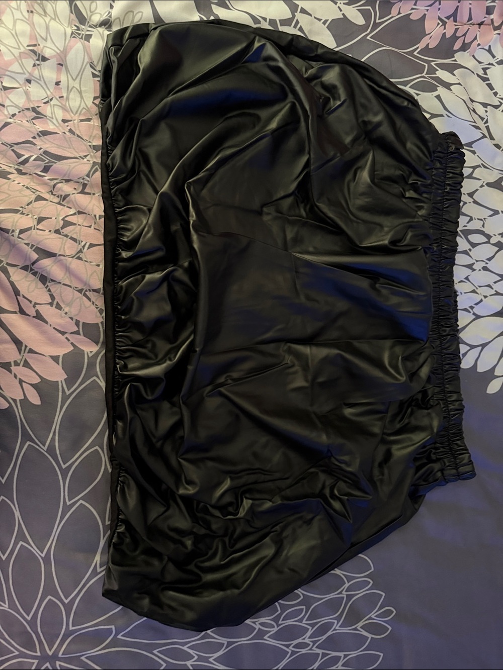 Ashley Stewart Black Faux Leather Mini Skirt with Elastic Waist